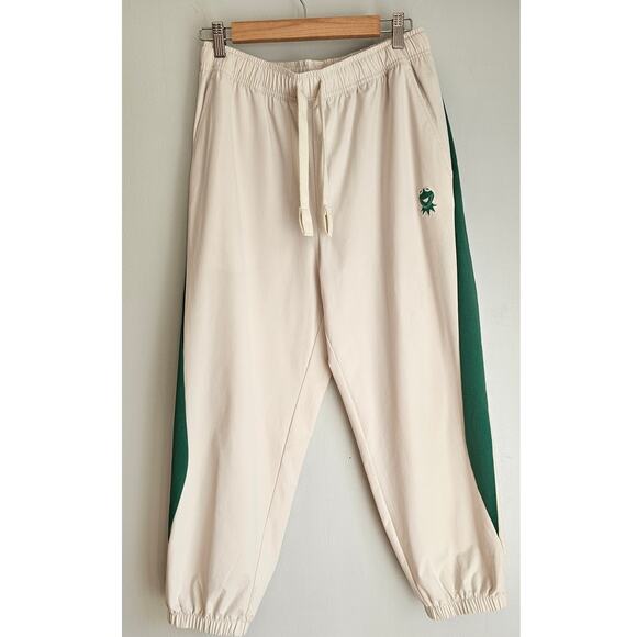 Disney The Muppets Kermit  Jogger Sweatpants Beige w/ Green Stripe Womens Sz LG - Picture 8 of 11